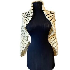 Light Yellow Crochet Knit Sweater Shrug